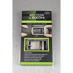 Motion by Boconi Men's Leather Ratchet Belt Black No Holes Track Lock 28"-48"